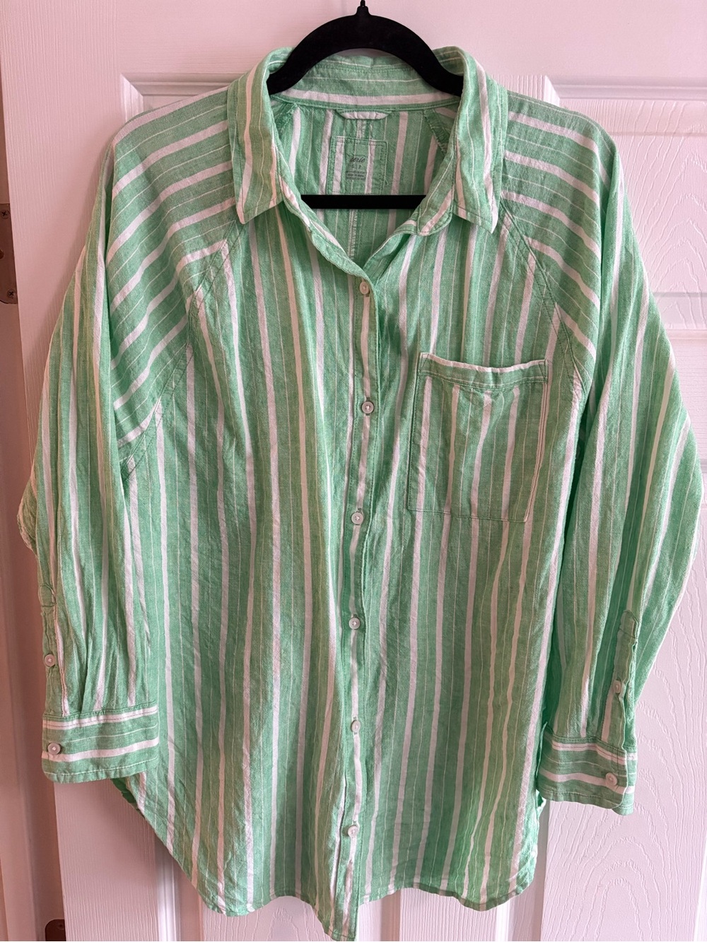 Aerie 52% linen blouse top long sleeve button down striped academia collegiate S